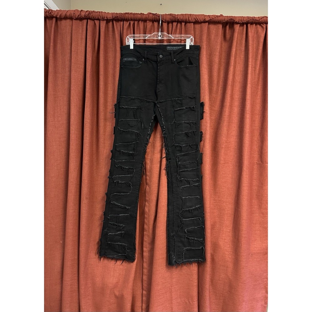 Rockstar Original RSM 225 Flare Denim Mens Jeans 32x36 Black Stacked Ultra Denim